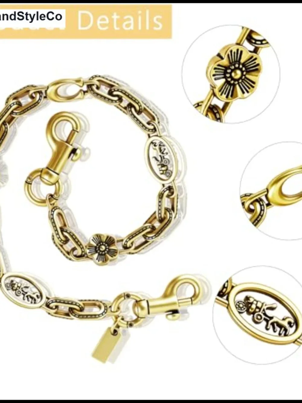 Gold Motif Chain Bag Charm Purse Chain Extender Vintage Metal